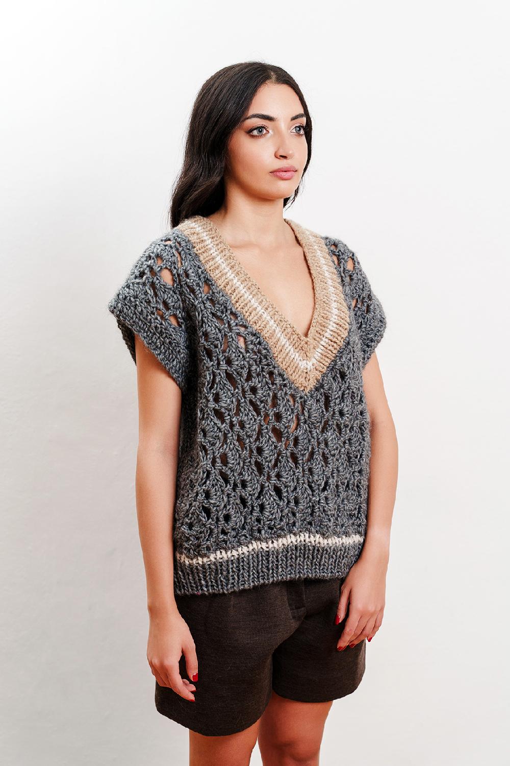 Tricot à Porter Gilet over traforato orli a coste Outlet