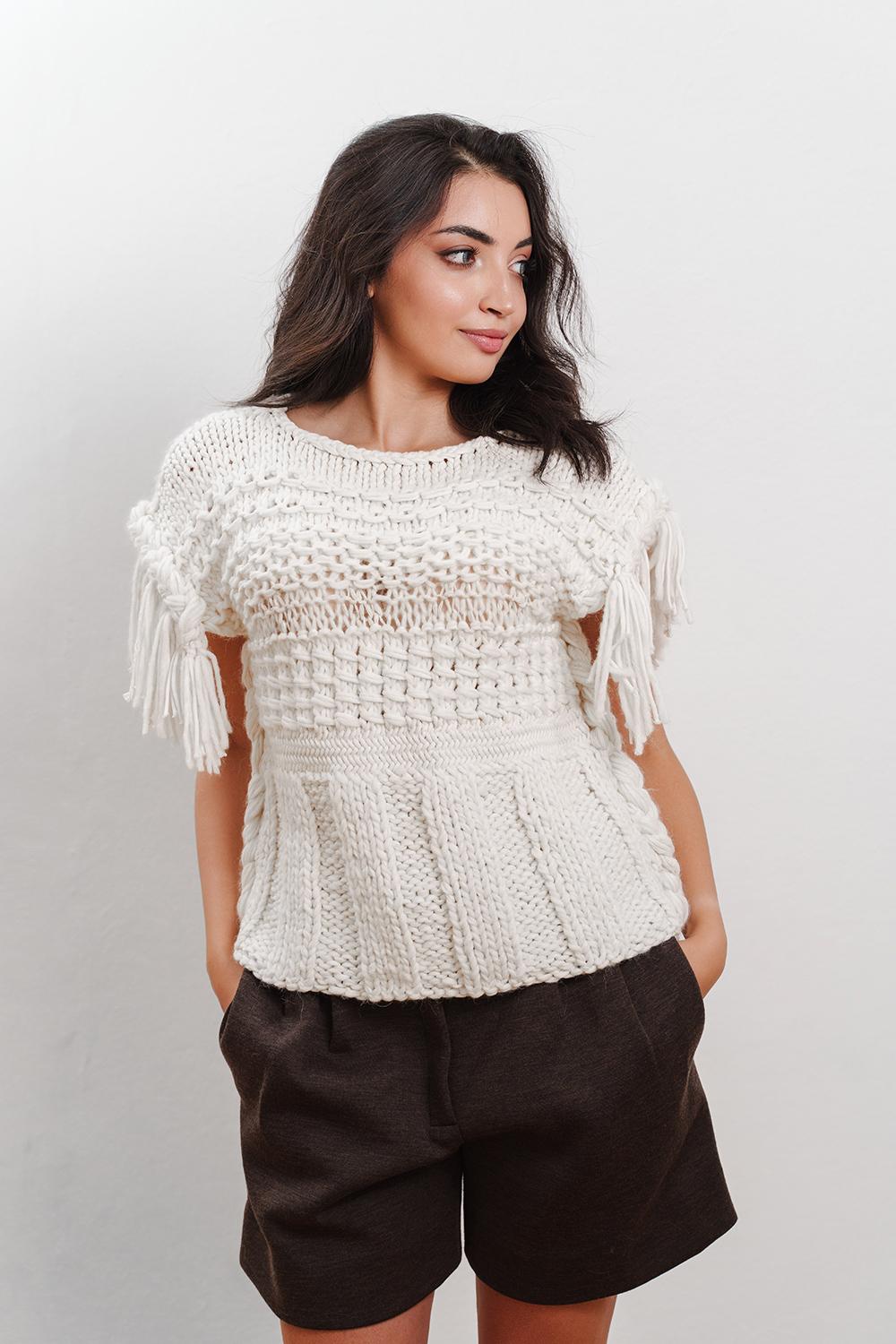 Tricot à Porter Maglia s/m con frange e trecce In Saldo