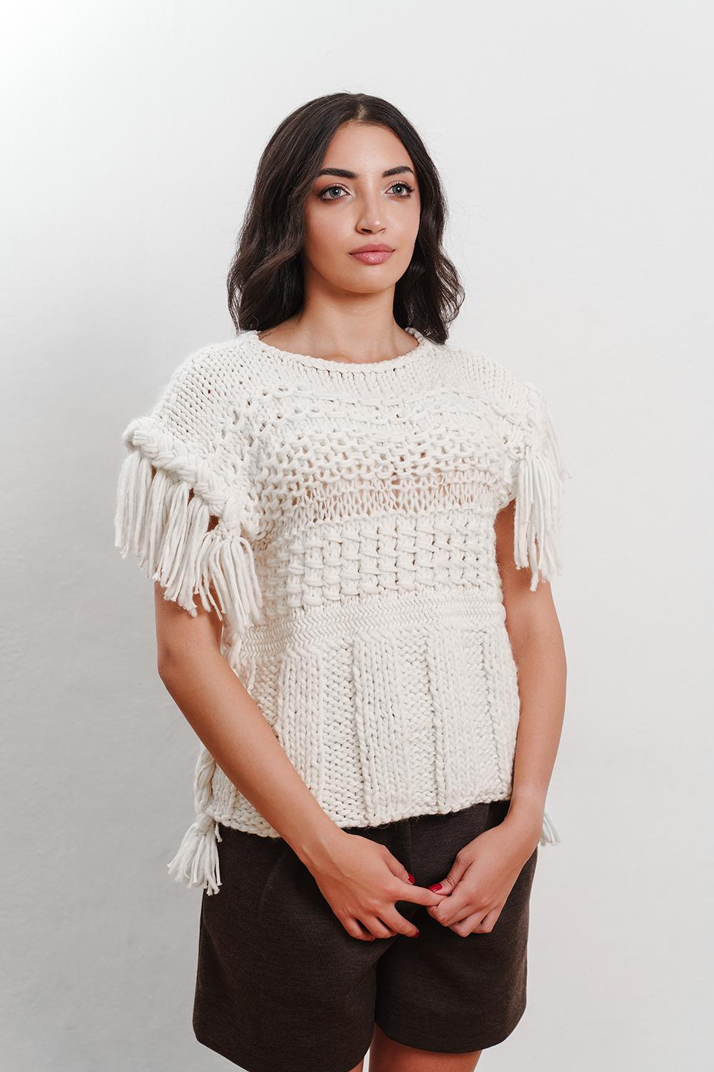 Tricot à Porter Maglia s/m con frange e trecce In Saldo