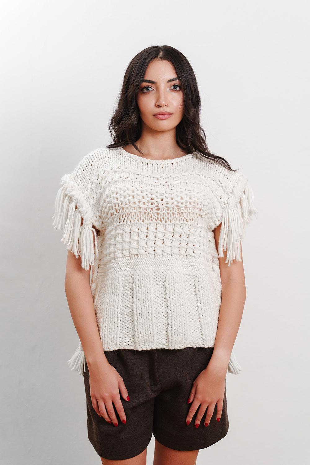 Tricot à Porter Maglia s/m con frange e trecce In Saldo