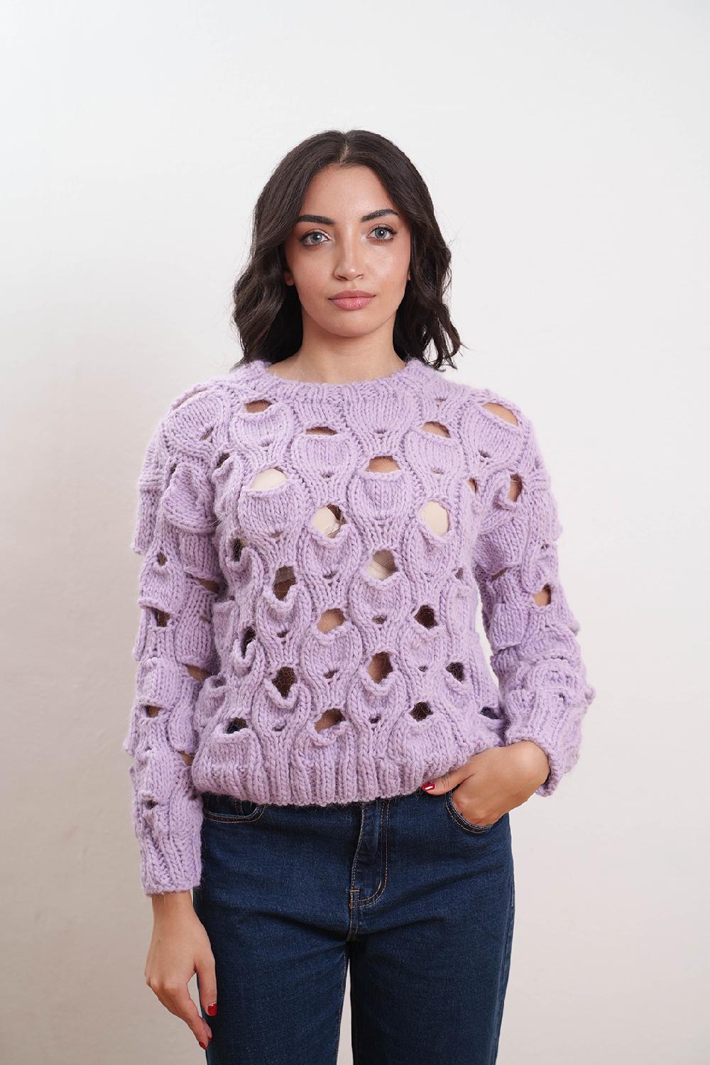 Tricot à Porter Maglia girocollo in lana traforata all over Moda