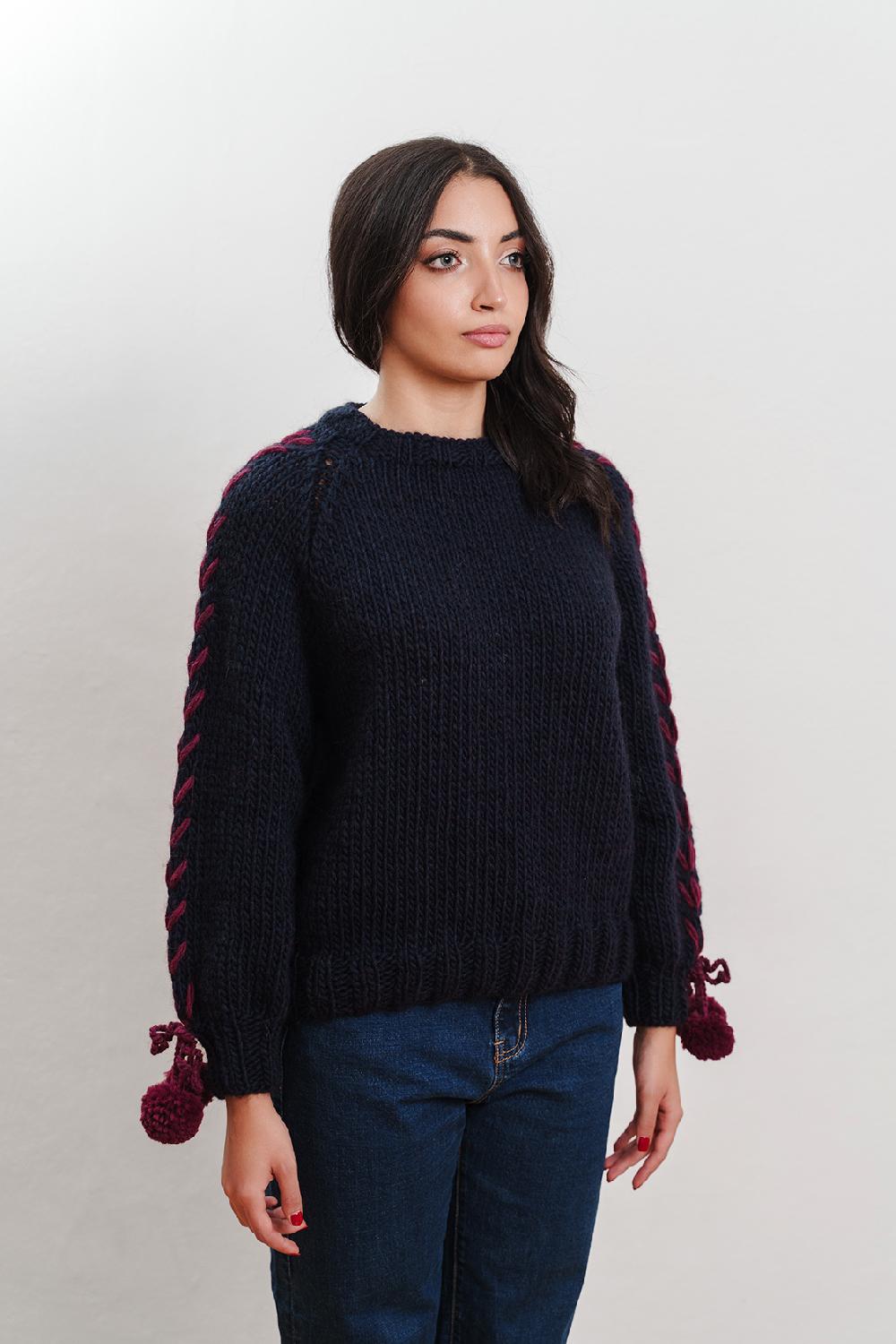 Tricot à Porter Maglia giro collo manica con ricami in costa e pp ai polsi Prezzo Ridotto