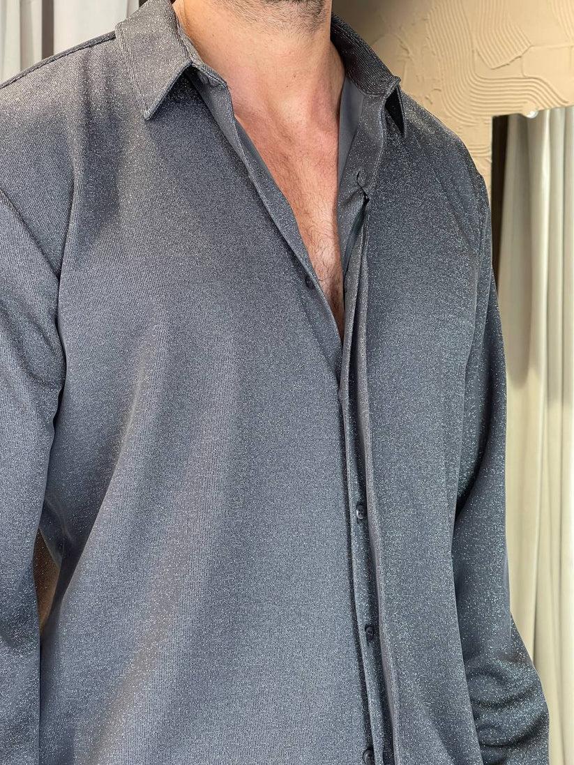 Underground Couture Camicia Laminata Grigio MRSM Vendite Flash