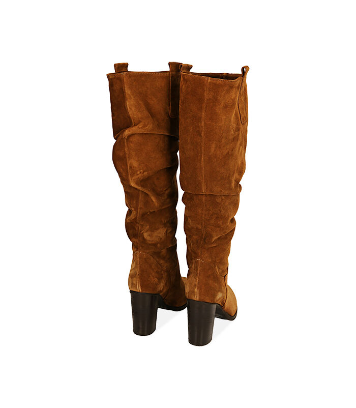 Valerio 1966 Stivali donna cognac in camoscio tacco 9 cm In Vendita