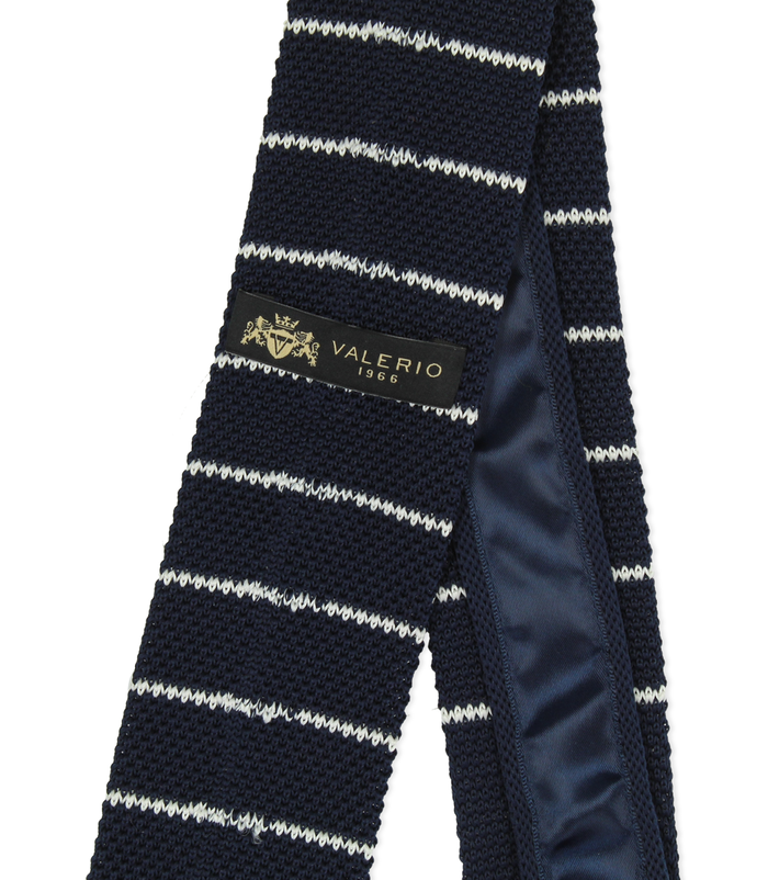 Valerio 1966 Cravatta blu/bianca rigata in cotone con fondo dritto uomo | Valerio 1966 Offerte