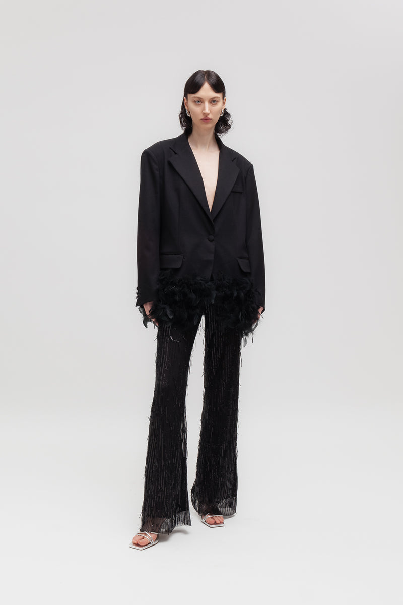 Weili zheng Giacca in gabardina con piume Pezzi Unici