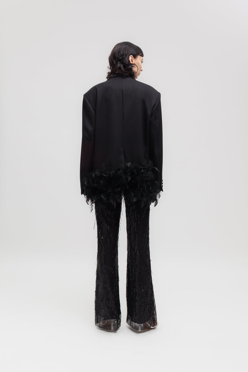 Weili zheng Giacca in gabardina con piume Pezzi Unici