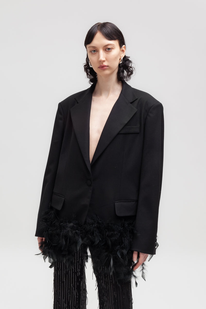 Weili zheng Giacca in gabardina con piume Pezzi Unici