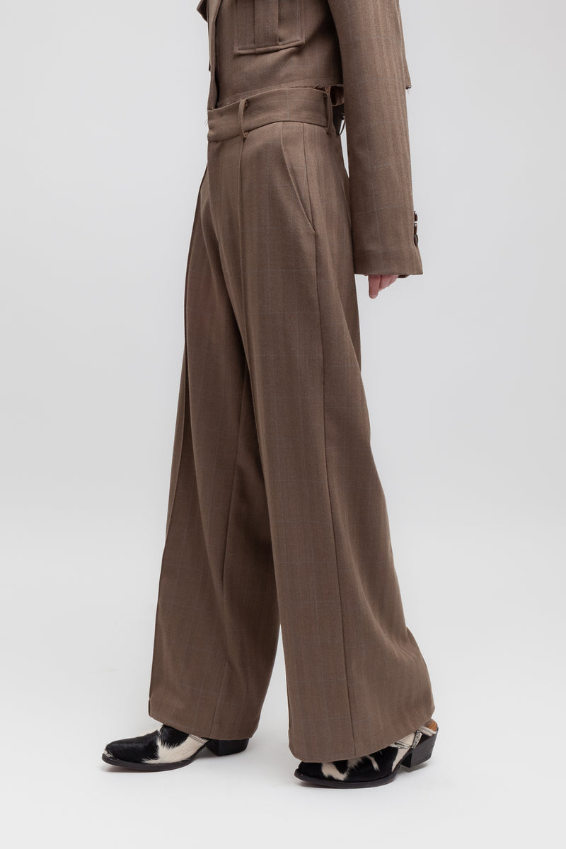 Weili zheng Pantalone wide leg in panno spigato Sottocosto