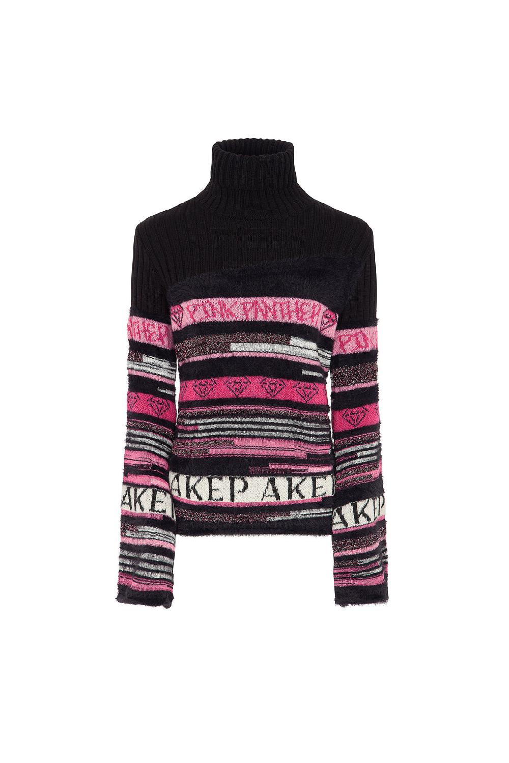 Akep MAGLIONE A COLLO ALTO JACQUARD FANTASIA A RIGHE - CAPSULE "AKEP X PINK PANTER" Soddisfazione Garantita