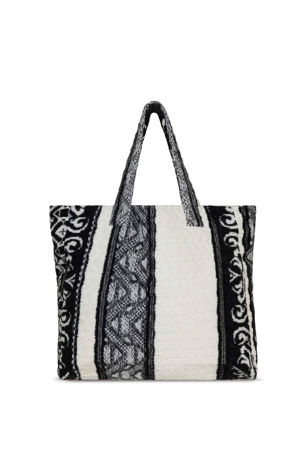 Akep SHOPPING BAG AKEP MISTO LANA JACQUARD WHITE&BLACK Vendita Economica