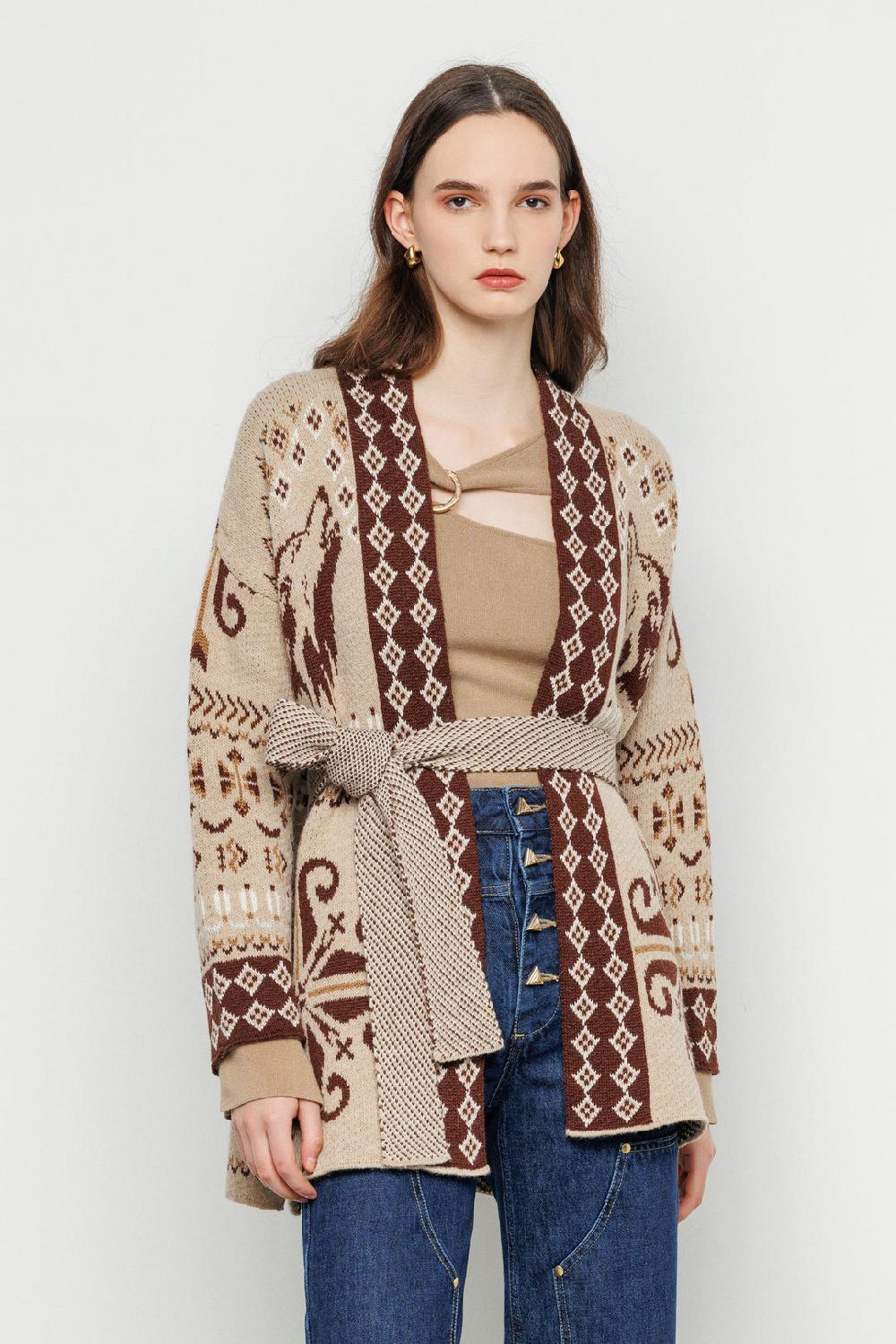 Akep CARDIGAN AKEP IN JACQUARD CON CINTURA Nuova