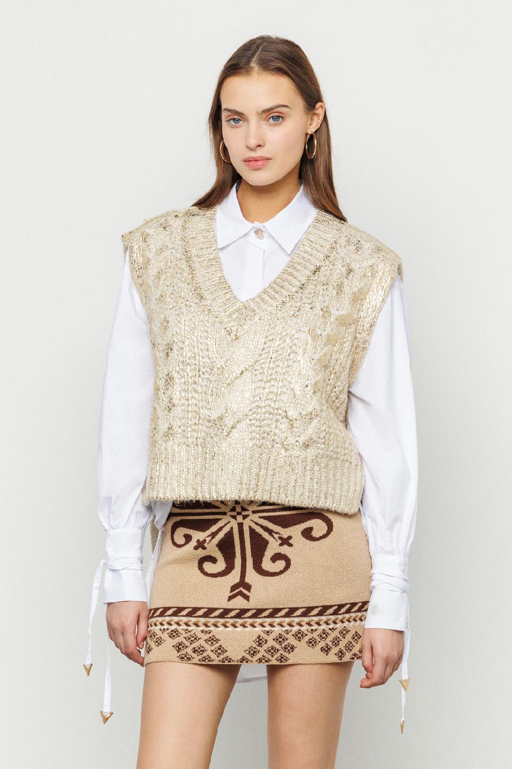 Akep GILET AKEP PLACCATURA GOLD CON SCOLLO A V Prezzo Ridotto