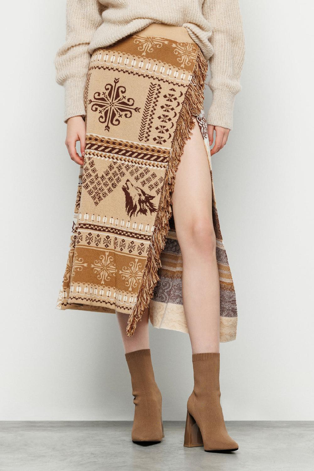 Akep GONNA LUNGA AKEP A PORTAFOGLIO IN LANA MERINOS JACQUARD Sconto