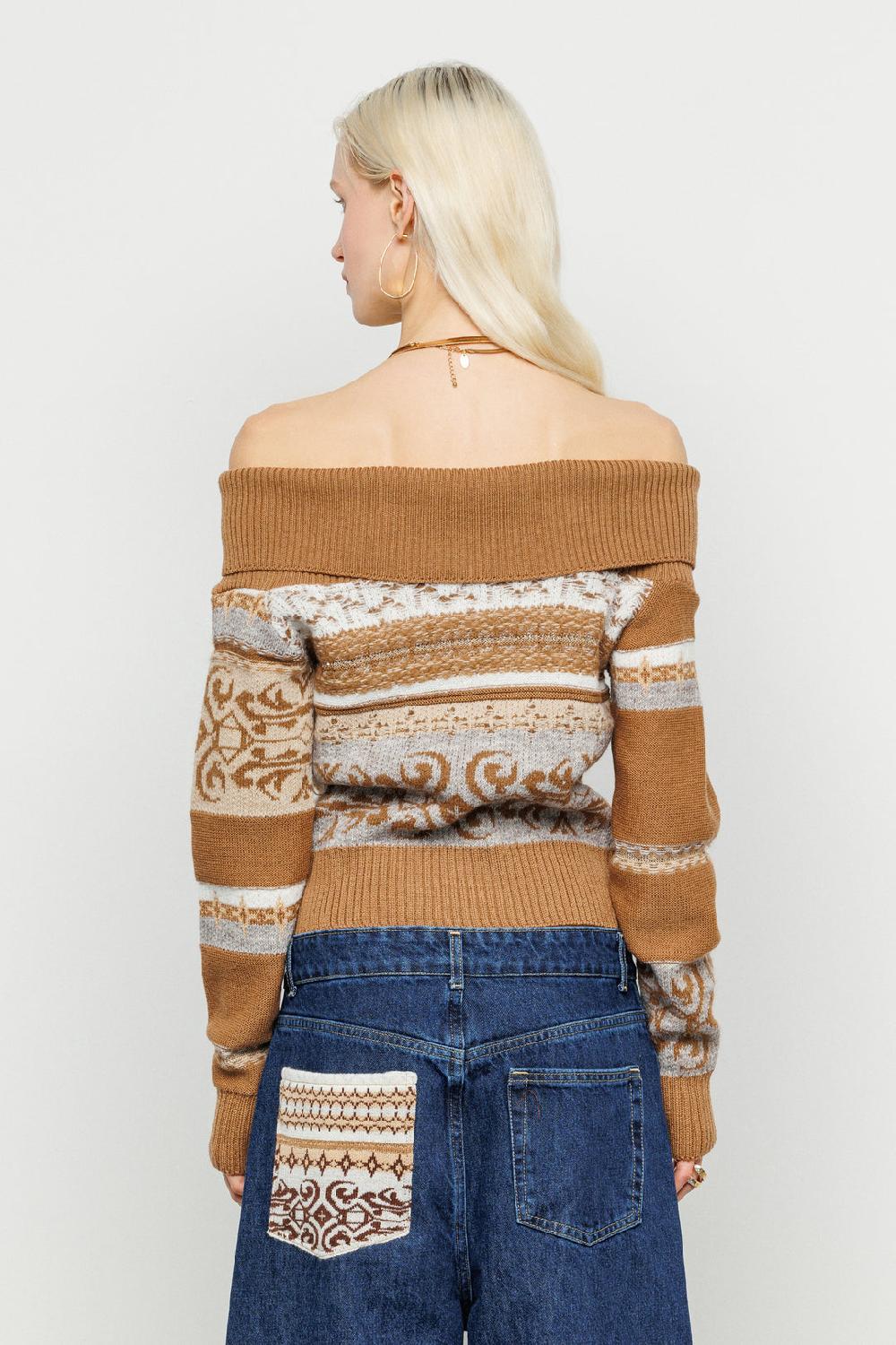 Akep MAGLIA AKEP CON SCOLLO BARDOT IN TESSUTO JACQUARD Soddisfazione Garantita