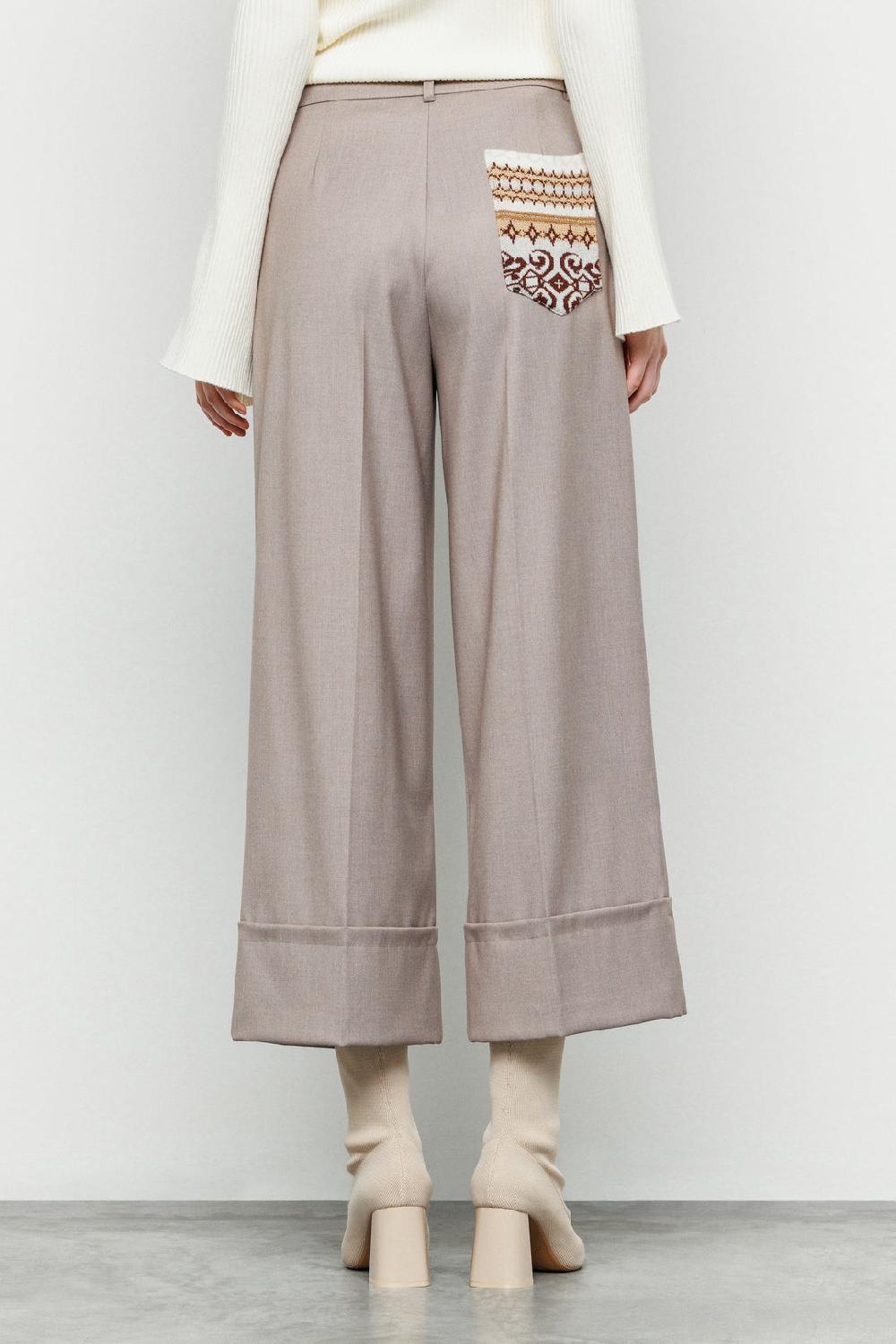 Akep PANTALONE BOOTCUT IN FRESCO LANA CON TASCA JACQUARD SUL RETRO Italia