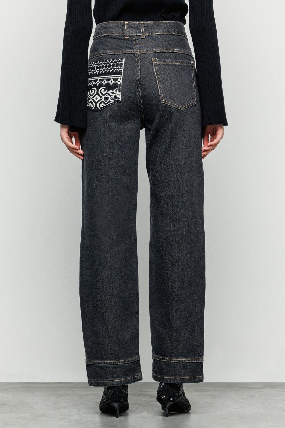 Akep PANTALONE DENIM AKEP CON TASCA IN JACQUARD SUL RETRO In Linea