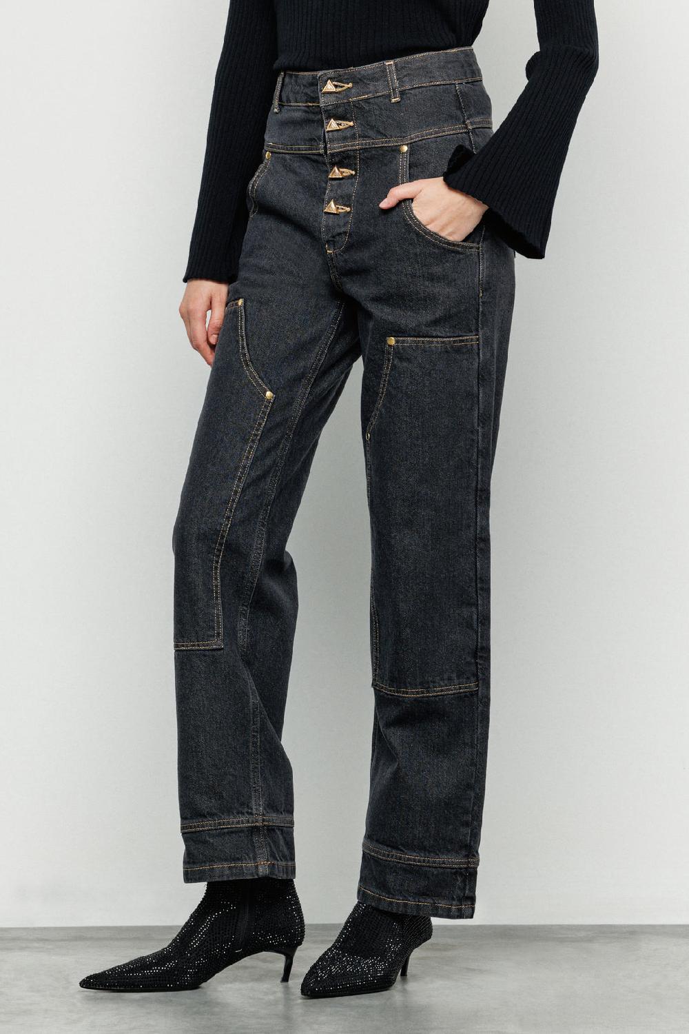 Akep PANTALONE DENIM AKEP CON TASCA IN JACQUARD SUL RETRO In Linea