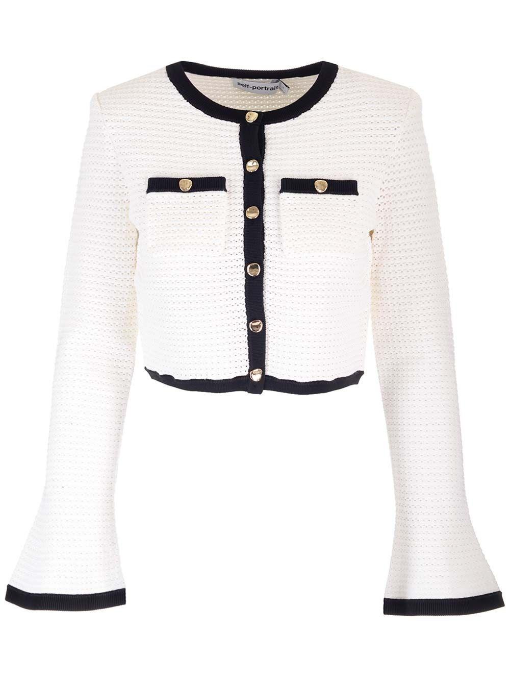 Al Duca D'Aosta Self-portrait Cardigan bianco all'uncinetto