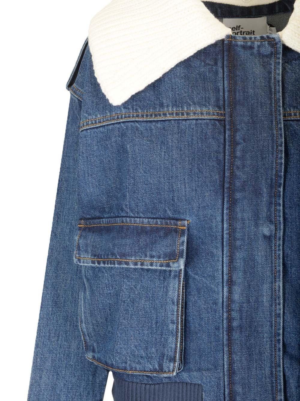 Al Duca D'Aosta Self-portrait Giacca jeans collo in maglia Consegna Veloce