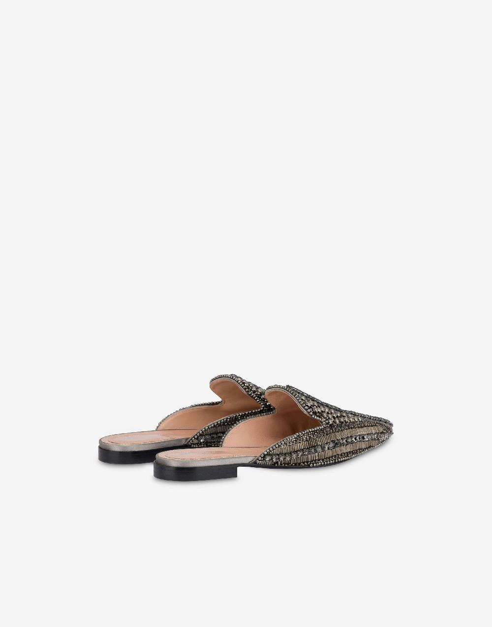 Alberta Ferretti Mia Mule in raso con ricamo perline e strass 2025