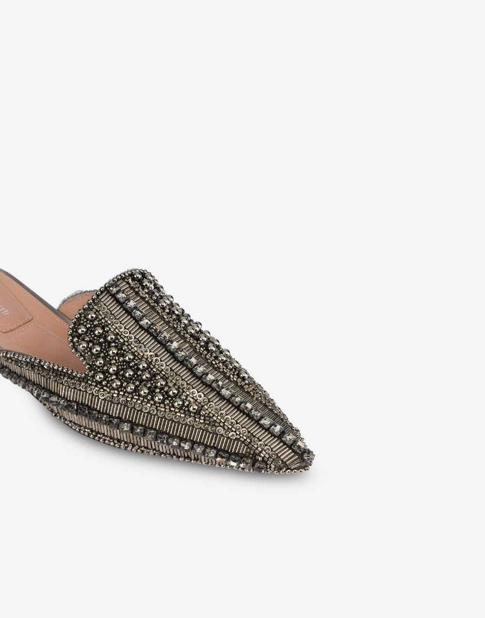 Alberta Ferretti Mia Mule in raso con ricamo perline e strass 2025