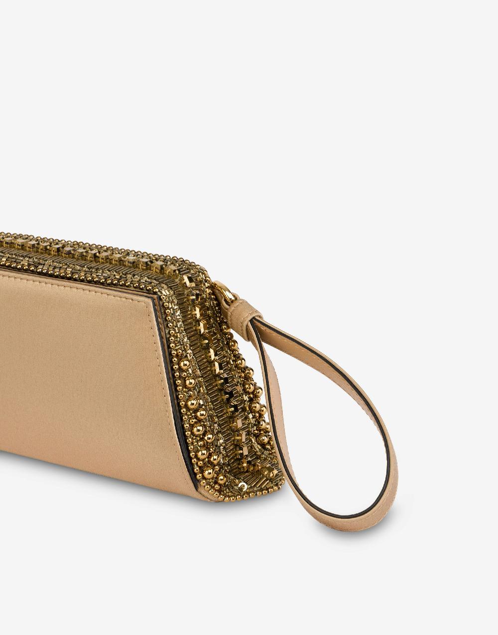 Alberta Ferretti Box clutch in raso con ricamo perline e strass Saldi