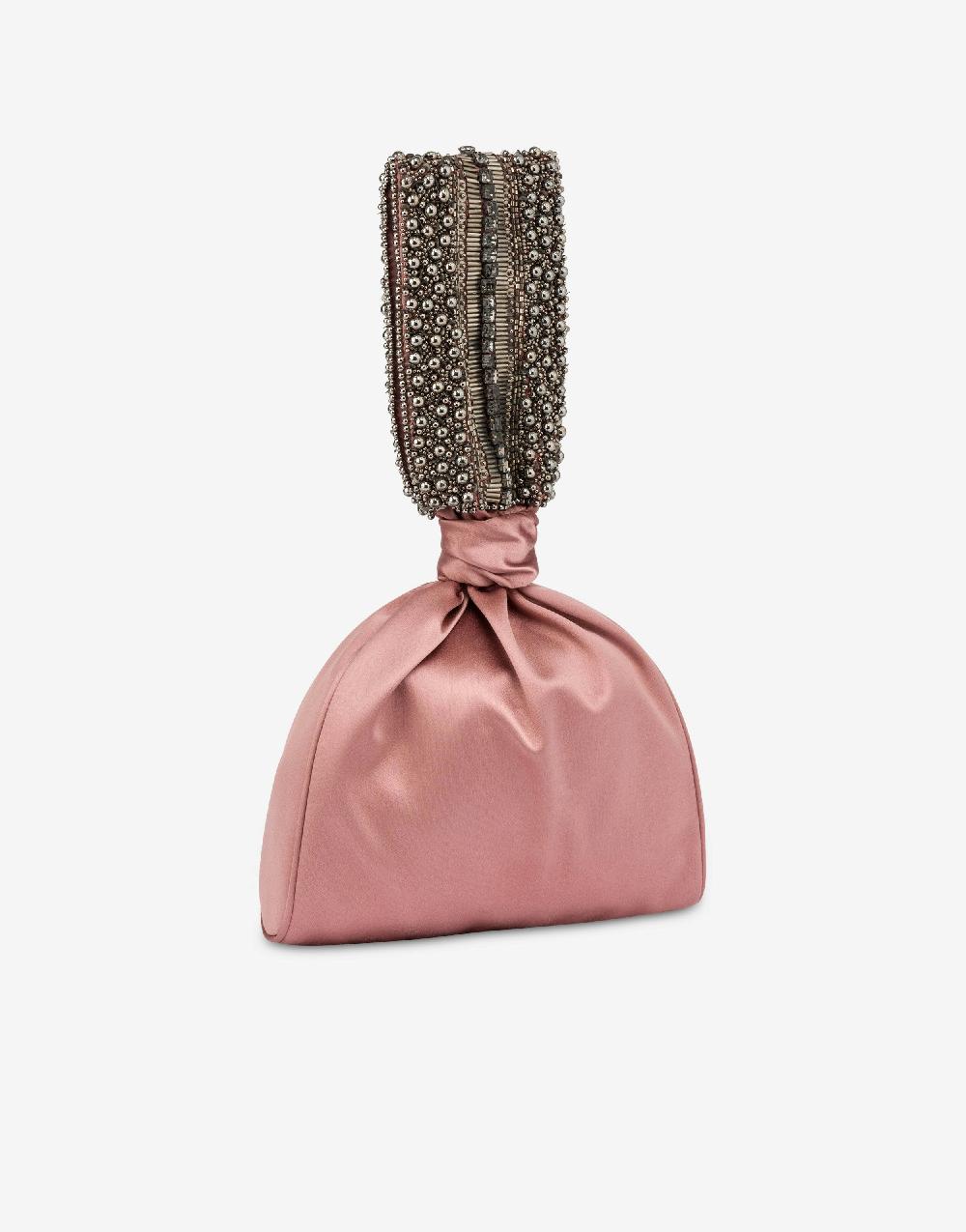 Alberta Ferretti Bucket bag da sera in raso con ricamo perline e strass Vendite Flash