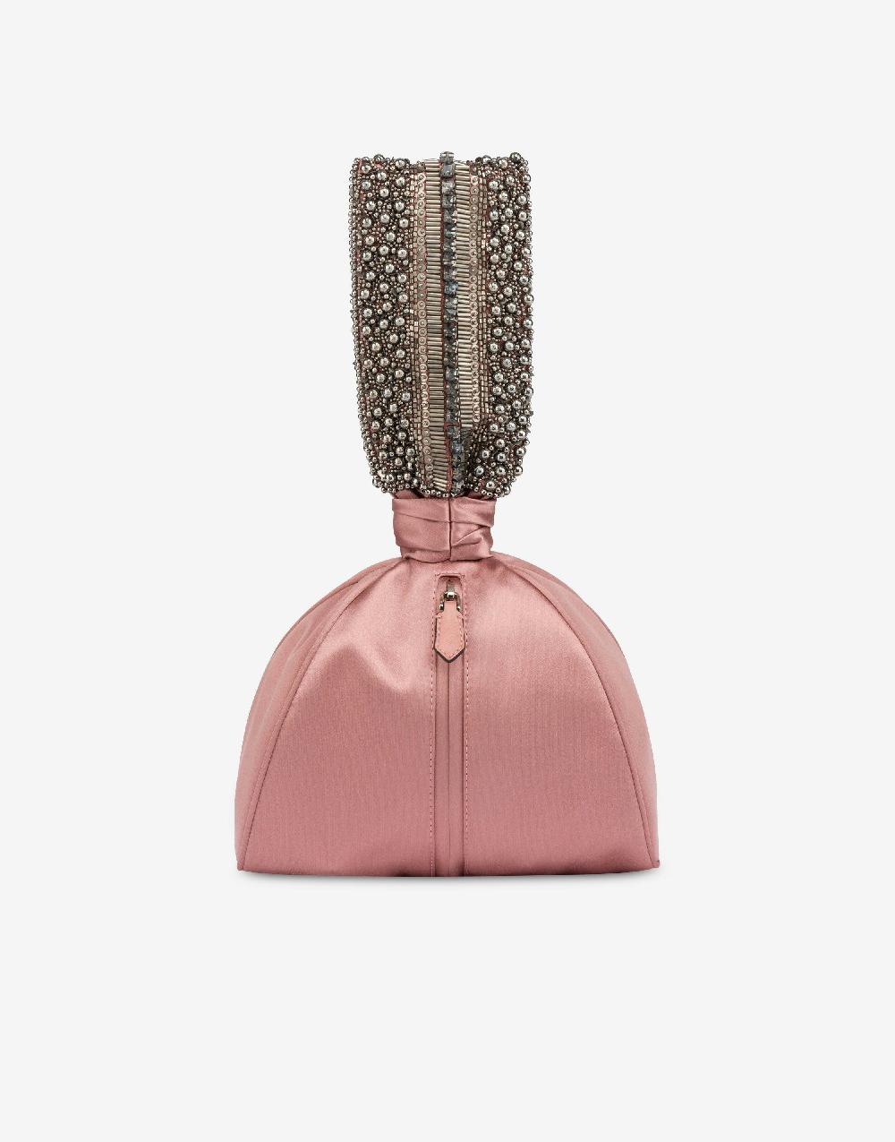 Alberta Ferretti Bucket bag da sera in raso con ricamo perline e strass Vendite Flash