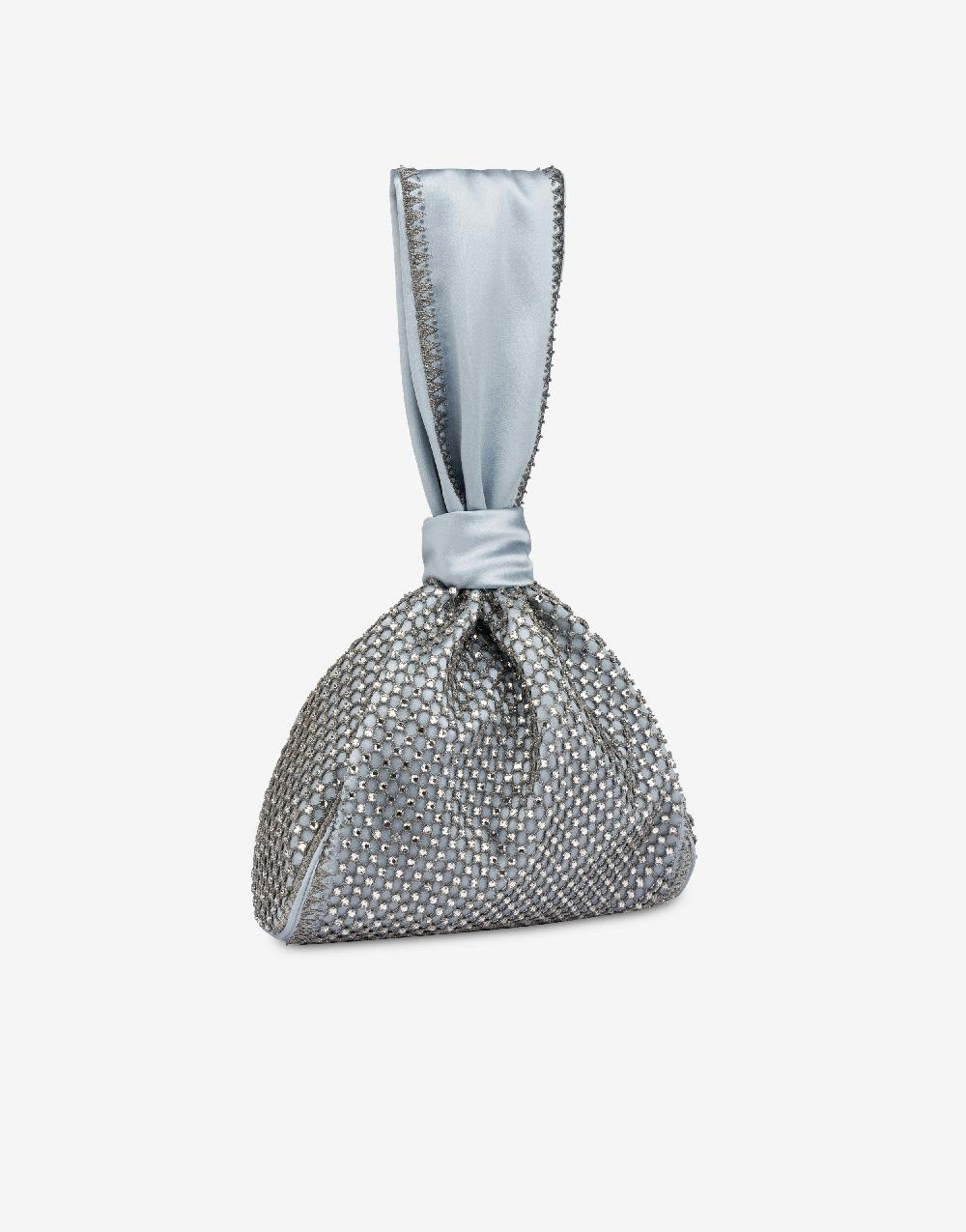 Alberta Ferretti Bucket bag da sera in raso con ricamo strass Italy