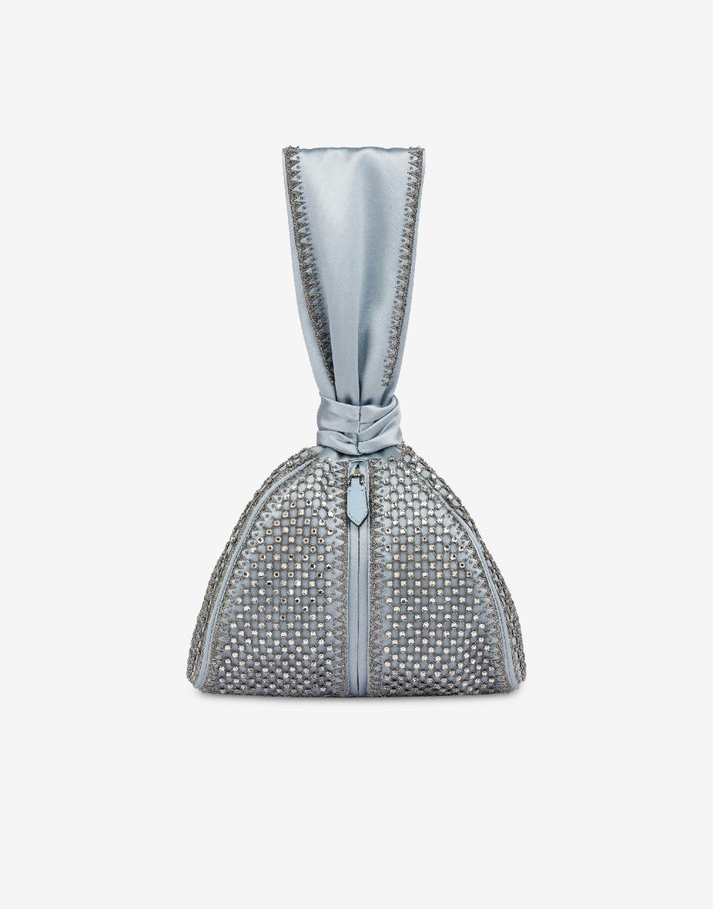 Alberta Ferretti Bucket bag da sera in raso con ricamo strass Italy