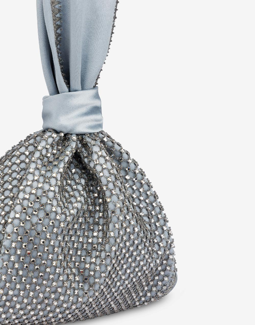 Alberta Ferretti Bucket bag da sera in raso con ricamo strass Italy