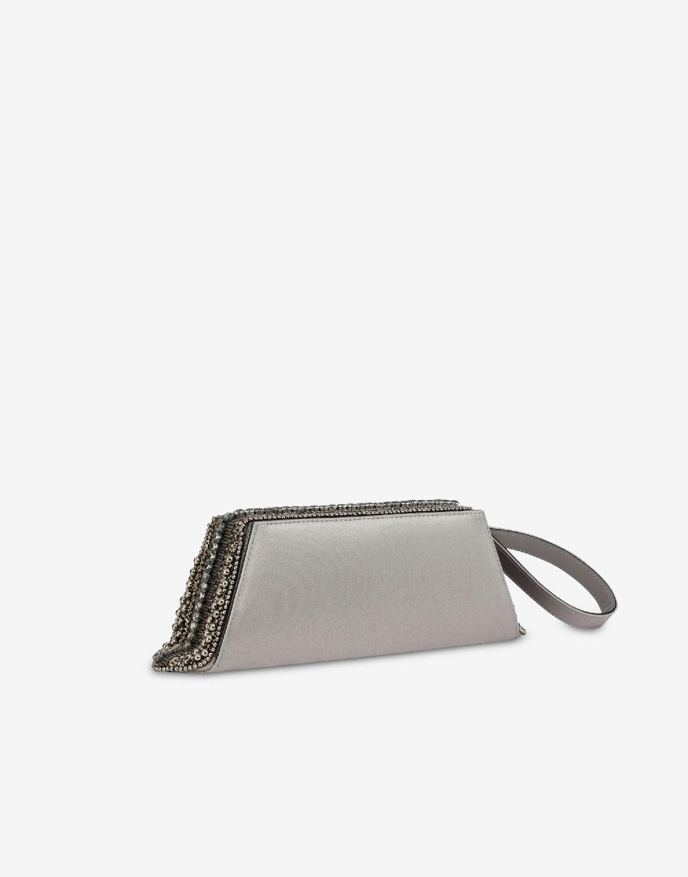 Alberta Ferretti Box clutch in raso con ricamo perline e strass 2025