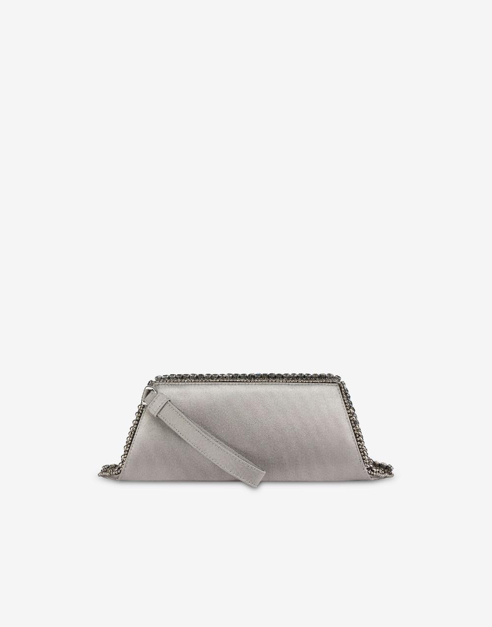 Alberta Ferretti Box clutch in raso con ricamo perline e strass 2025