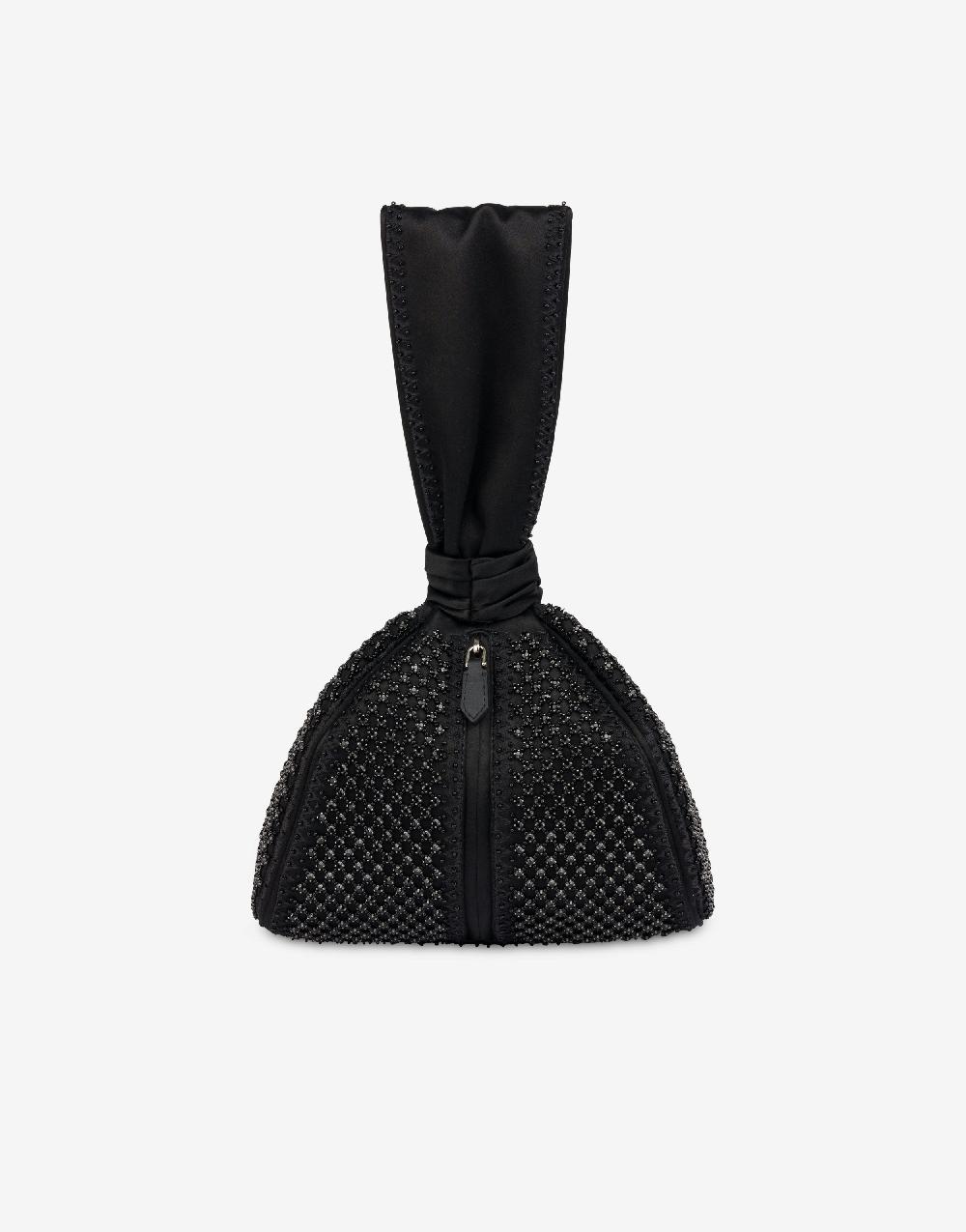 Alberta Ferretti Bucket bag da sera in raso con ricamo strass Qualità