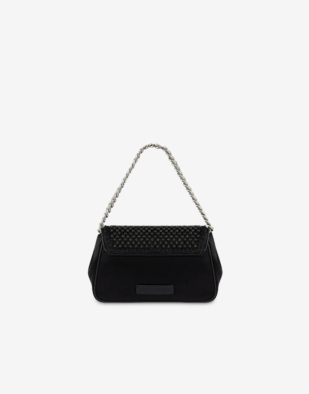 Alberta Ferretti Borsa a spalla in raso con ricamo strass Vendita