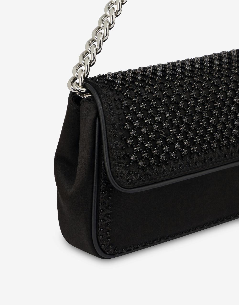 Alberta Ferretti Borsa a spalla in raso con ricamo strass Vendita