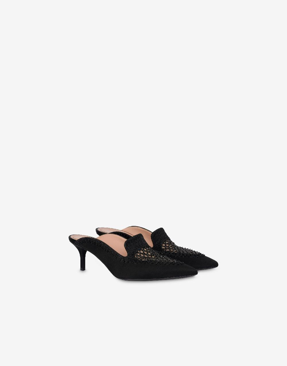 Alberta Ferretti Sabot in raso con ricamo strass