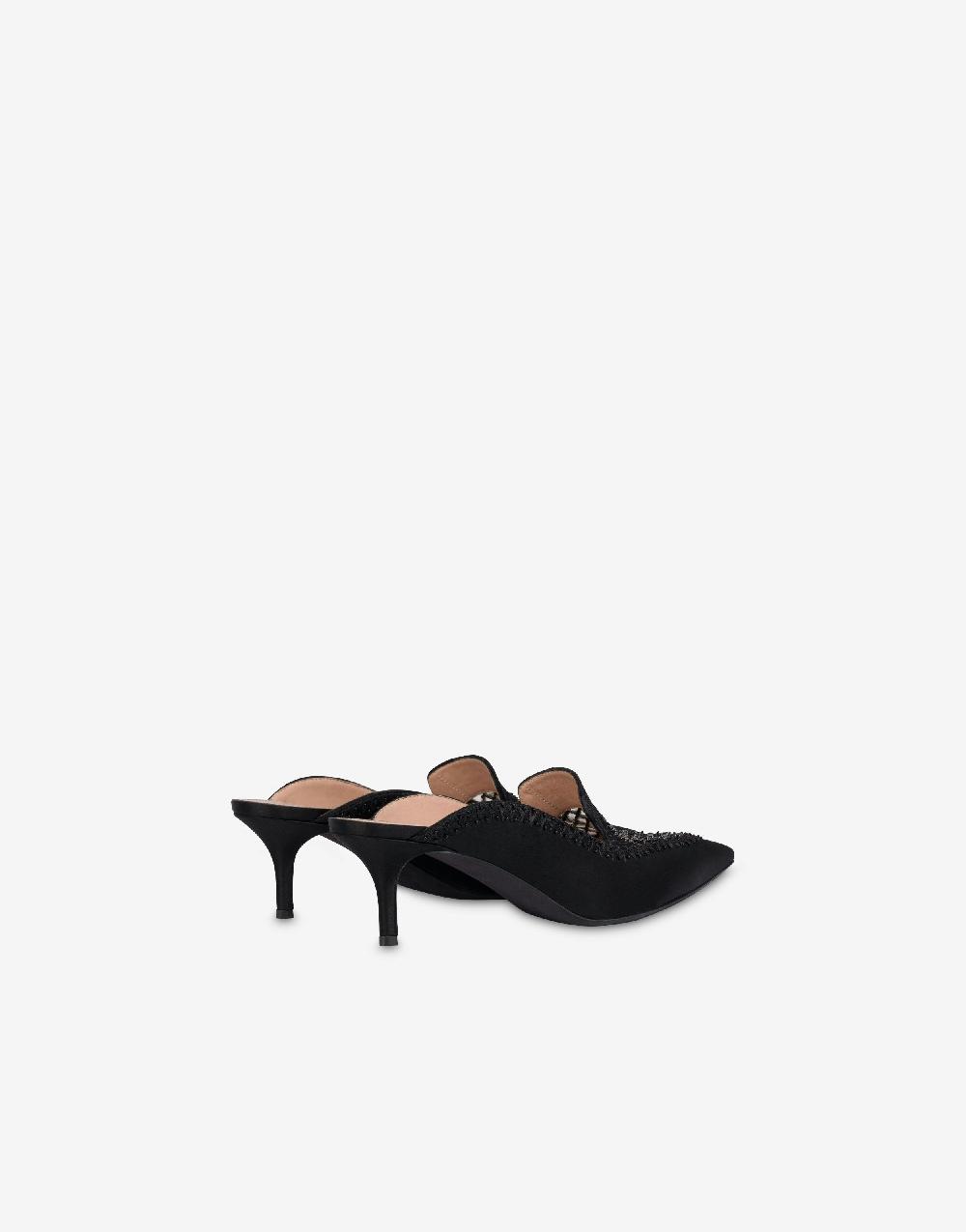 Alberta Ferretti Sabot in raso con ricamo strass Pezzi Unici