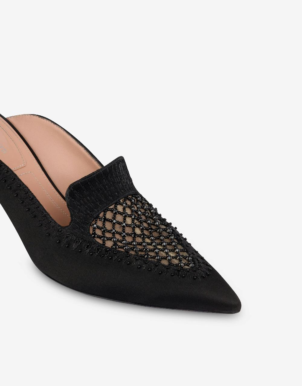 Alberta Ferretti Sabot in raso con ricamo strass Pezzi Unici