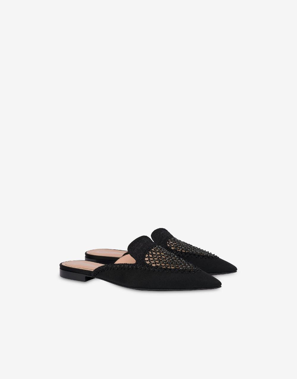 Alberta Ferretti Mia Mule in raso con ricamo strass