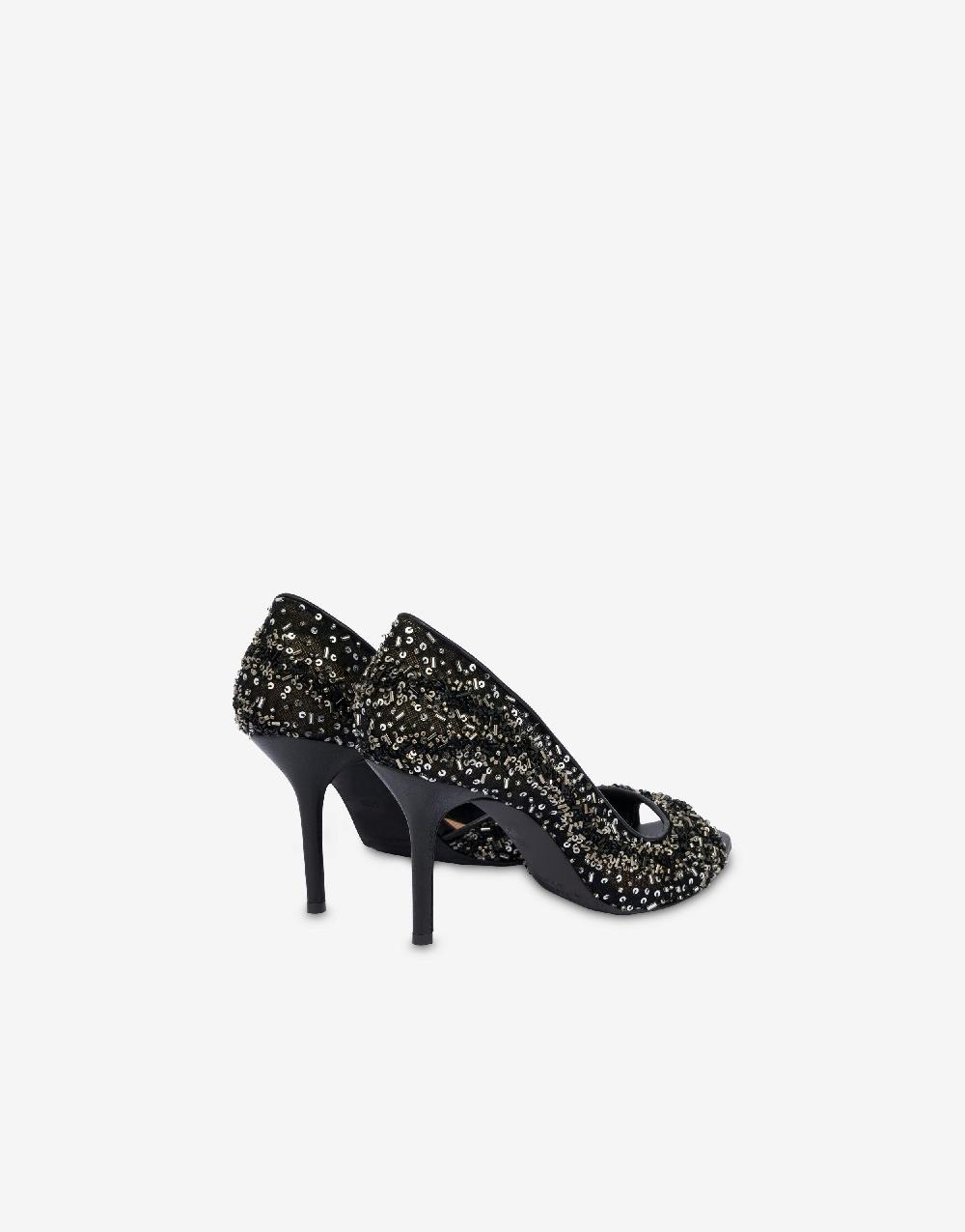 Alberta Ferretti Décolleté d'Orsay in rete con paillettes e perline Nuova