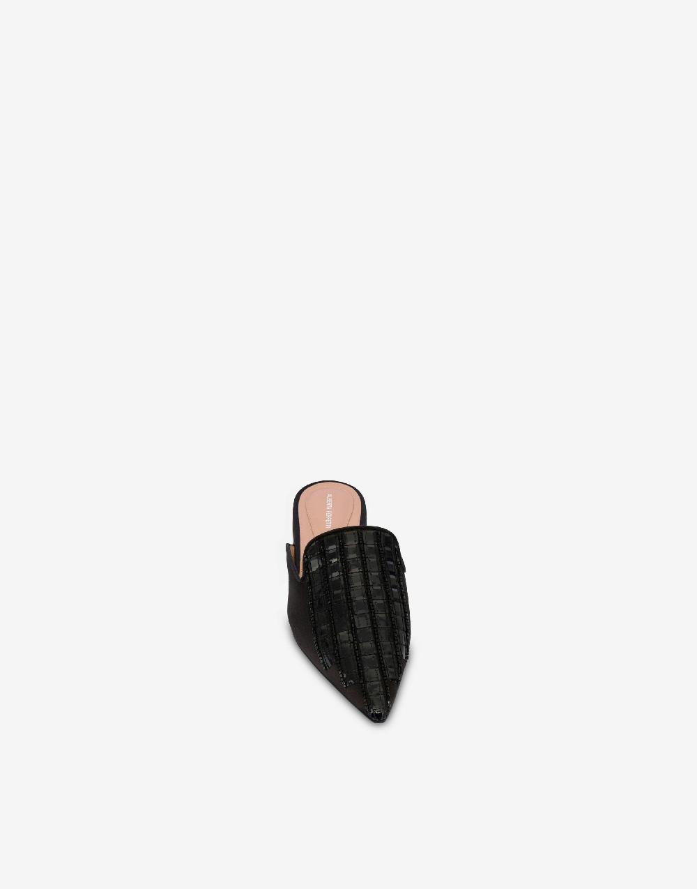 Alberta Ferretti Mia Mule in raso con ricamo effetto gessato Italy