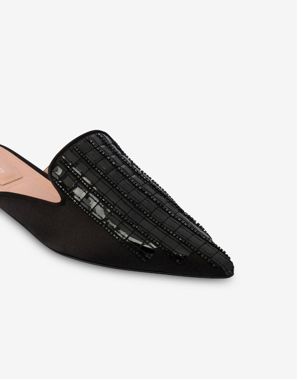 Alberta Ferretti Mia Mule in raso con ricamo effetto gessato Italy