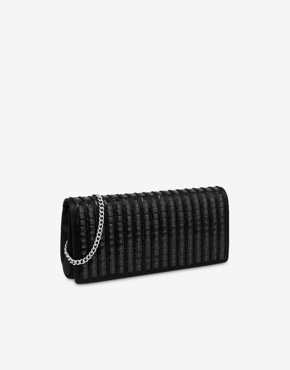 Alberta Ferretti Clutch in raso con ricamo effetto gessato Nuovo