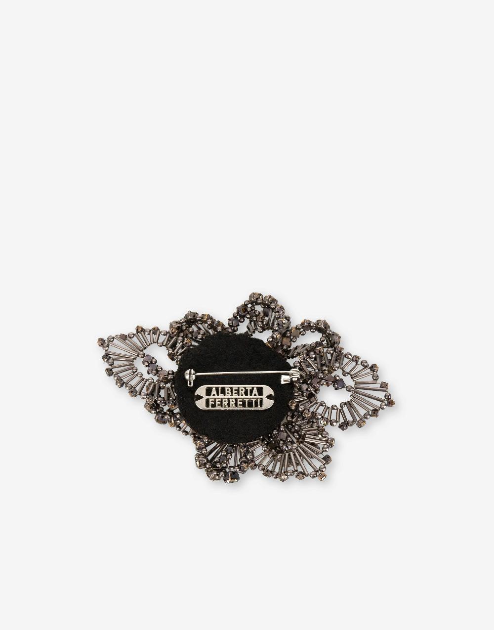 Alberta Ferretti Spilla bijoux a fiore argento con pietre e perline Sottocosto