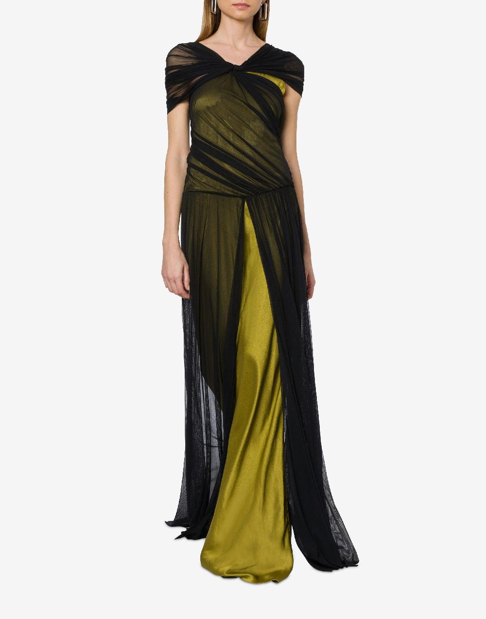 Alberta Ferretti Abito lungo in tulle stretch e raso Offerta