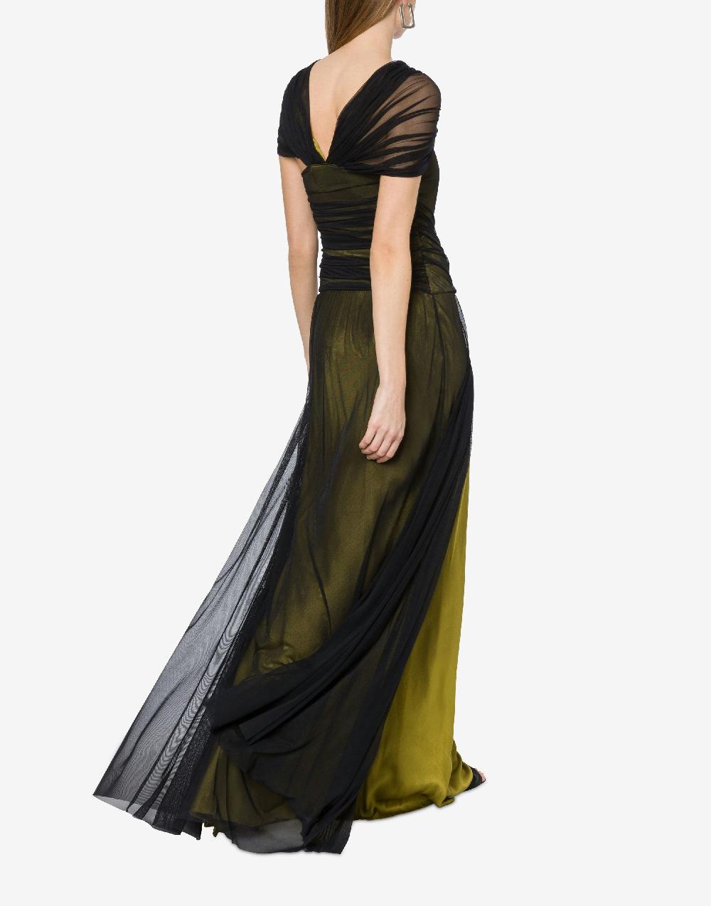 Alberta Ferretti Abito lungo in tulle stretch e raso Offerta