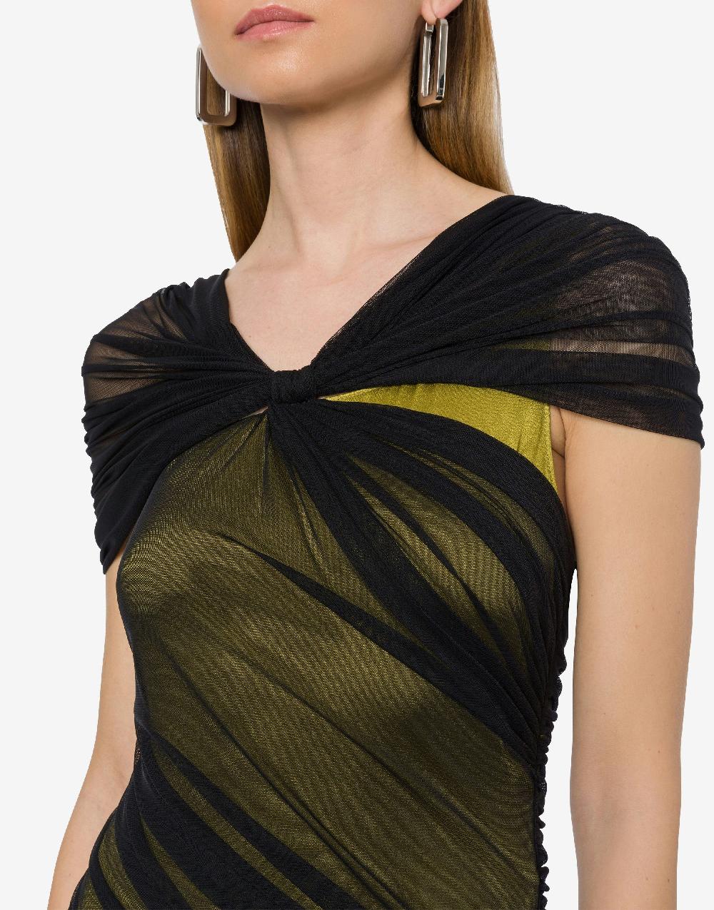 Alberta Ferretti Abito lungo in tulle stretch e raso Offerta