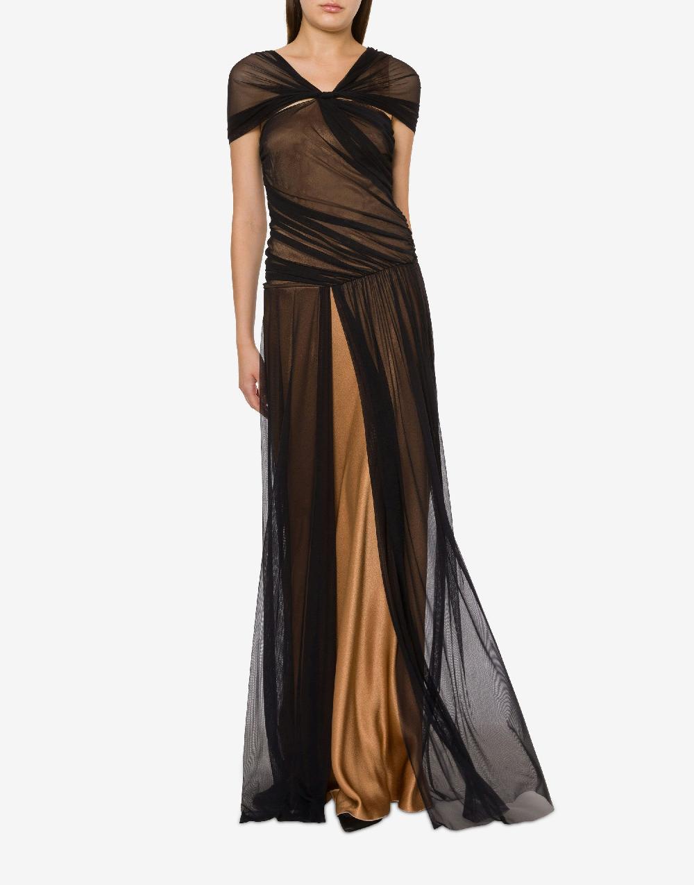 Alberta Ferretti Abito lungo in tulle stretch e raso Economico